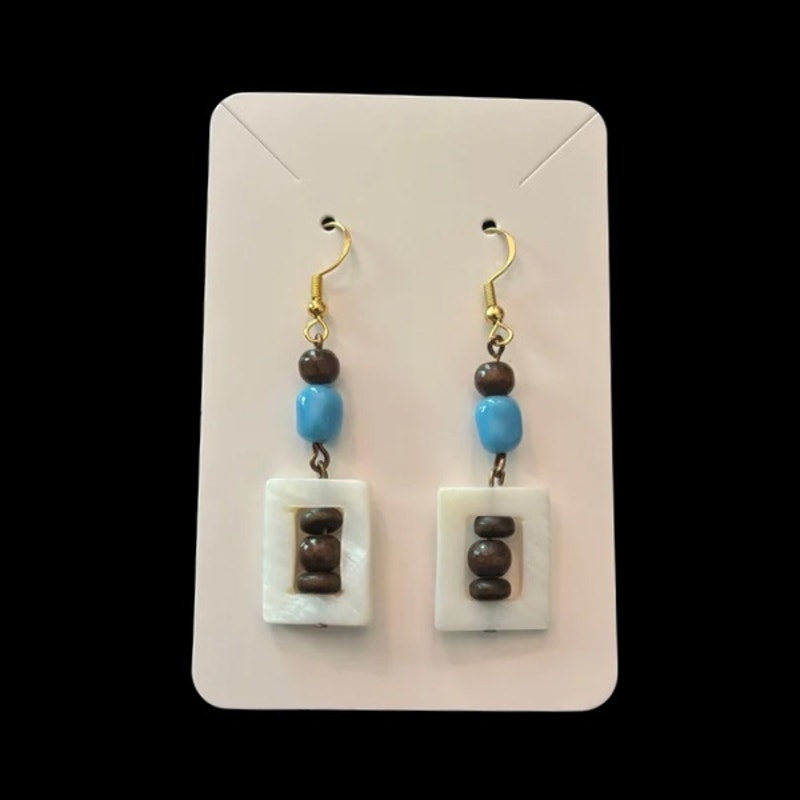 A Shore Thing | Wood, Faux Turquoise, & Shell Beaded Drop Earrings