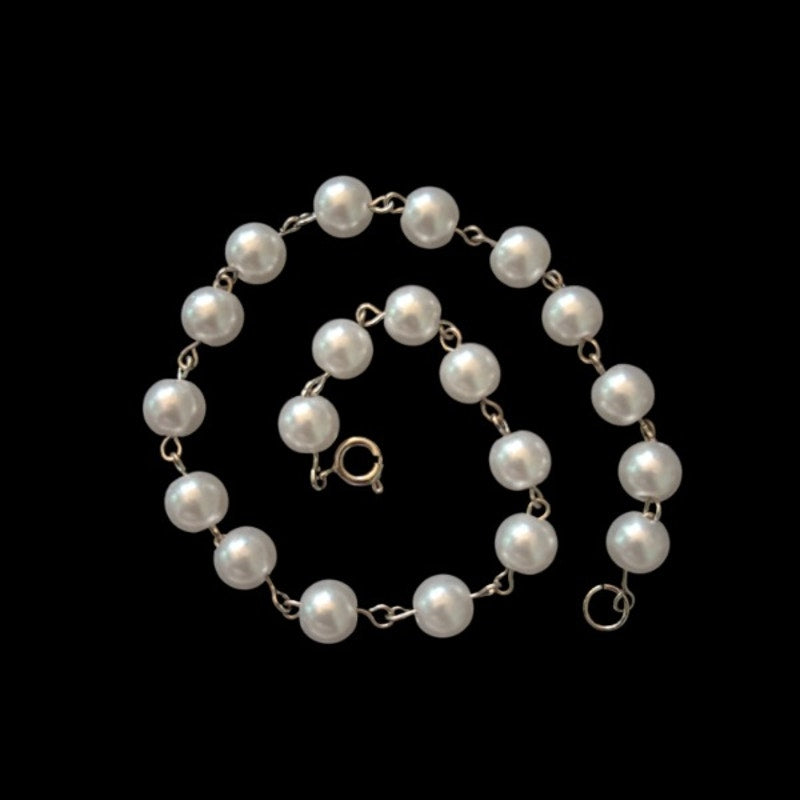 Silver White Pearl Beaded Chain Anklet (L)