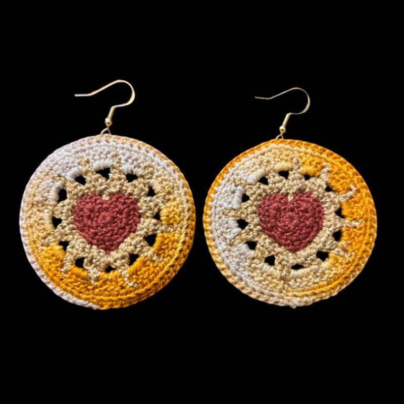 Orange Cream Ombré & Gold Hearts on Fire Micro-crocheted Disc Earrings