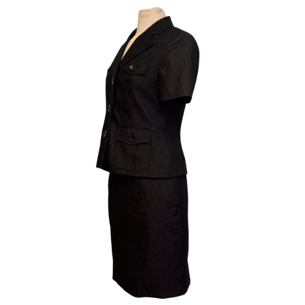Vintage Dark Wash Denim Short Sleeve Button Down Skirt Suit (6)
