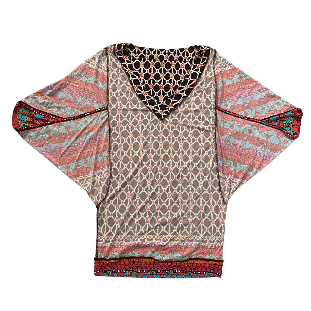 Funky Multicolor Pattern V-Neck Mini Dress/ Swimsuit Cover  (S)