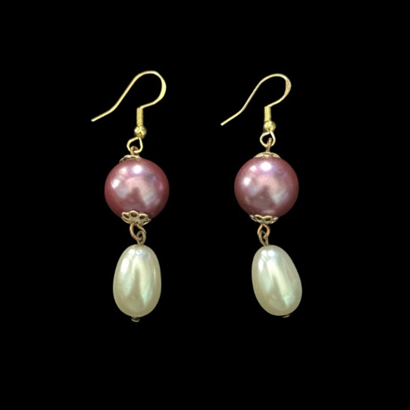 Baroque-Inspired Fuchsia Pink and Cream Pearl Bead Drop Earrings