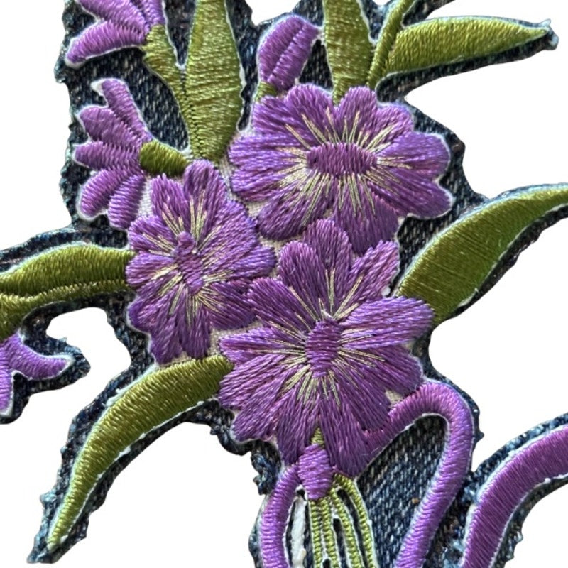 Lilac Purple Flower Bouquet Vintage Embroidered Patch Pin