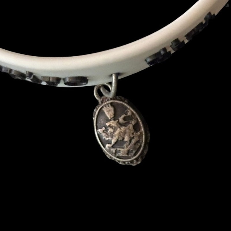 White & Black “Vampire Girl” Silver Cullen Crest Rubber Charm Bracelet