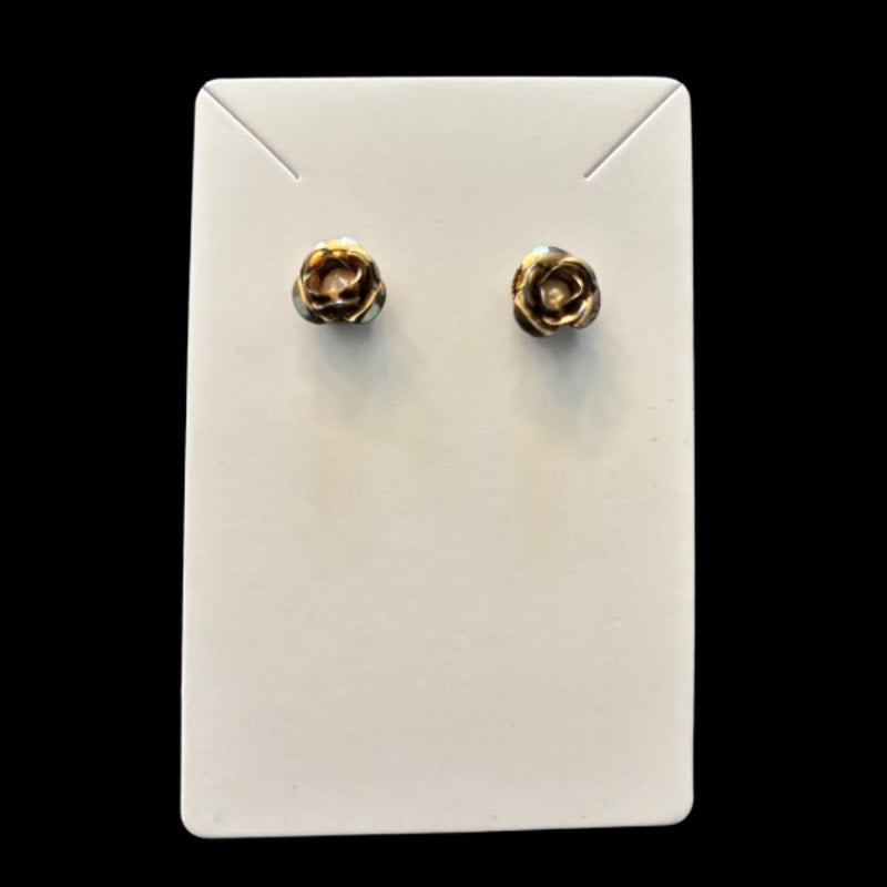 Dainty Gold-Toned Mock Pearl Rosebud Studs