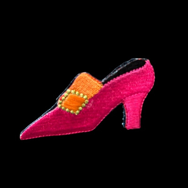 Hot Pink & Orange Buckle French Court Shoe Heel Vintage Embroidered Patch Pin