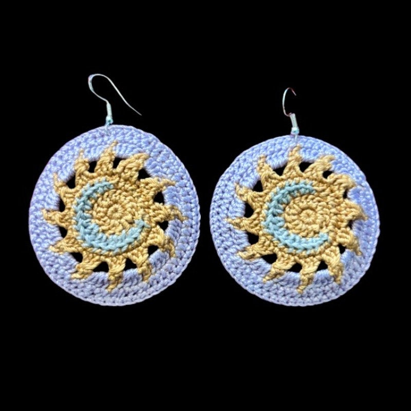 Lavender Sun and Moon Micro-crocheted Disc Earrings | Made by Maya