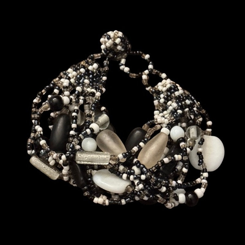 Vintage Beaded Funky Black and White Bracelet