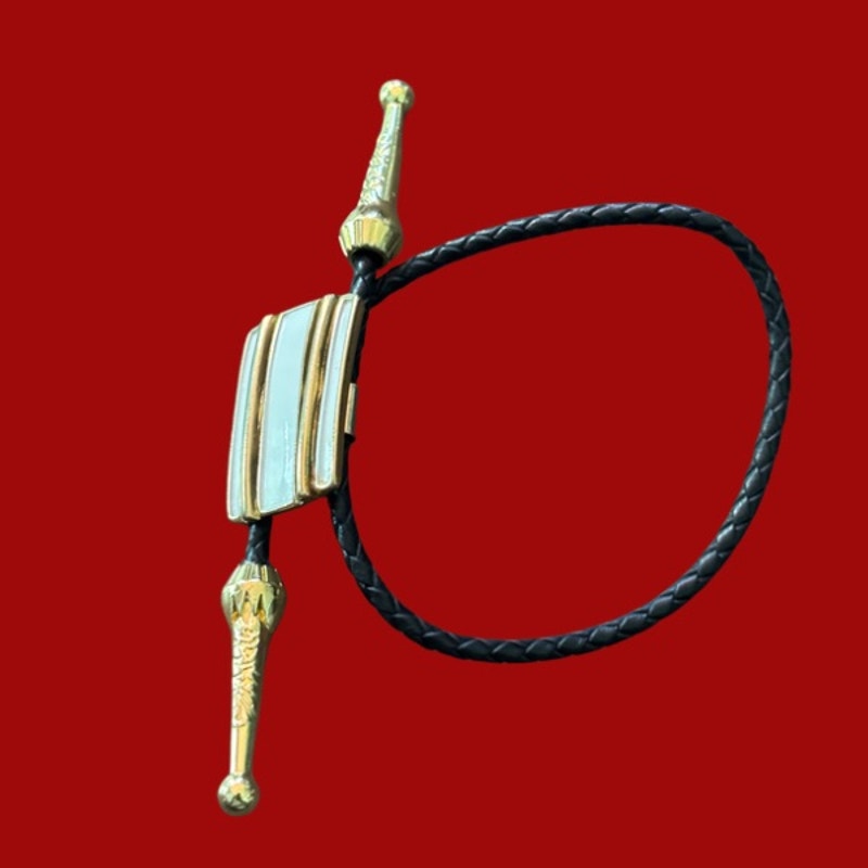 Upcycled Vintage Art Deco White, Gold, and Black Rectangle Bar Bolo Bracelet