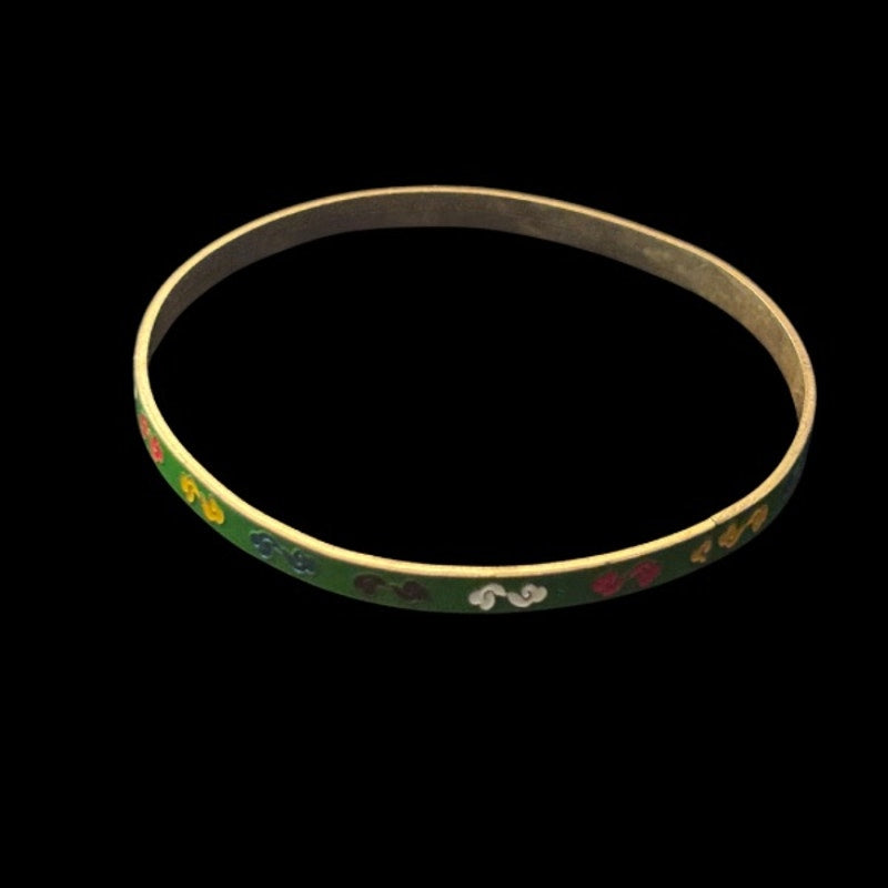 Green/Multi Scroll Vintage Cloisonné Brass & Enamel Bangle (Small)