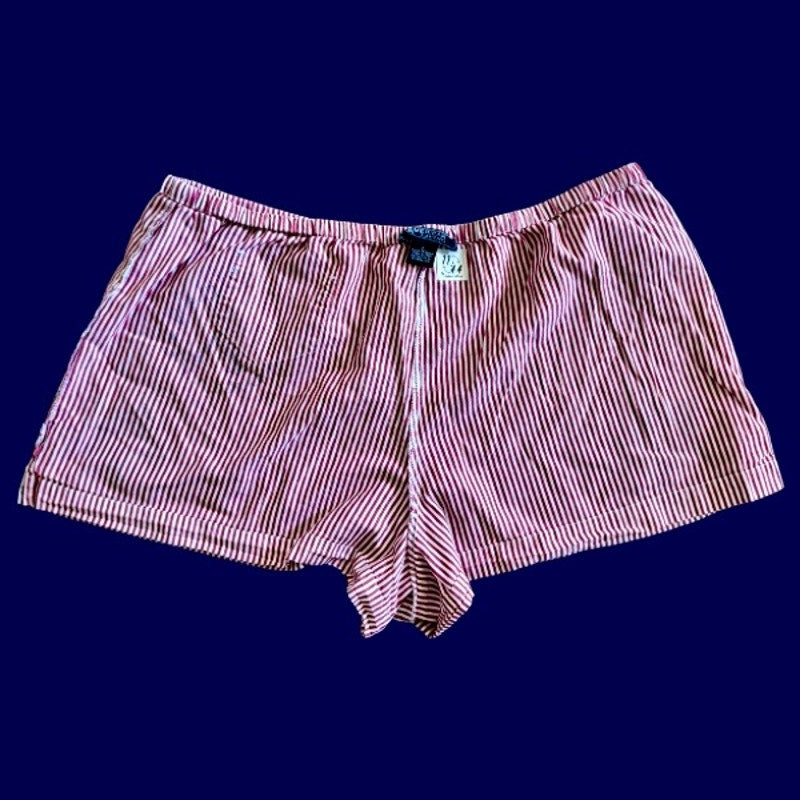Vintage Navy Star Patch Blue and White Striped Cotton Mini Shorts (L)