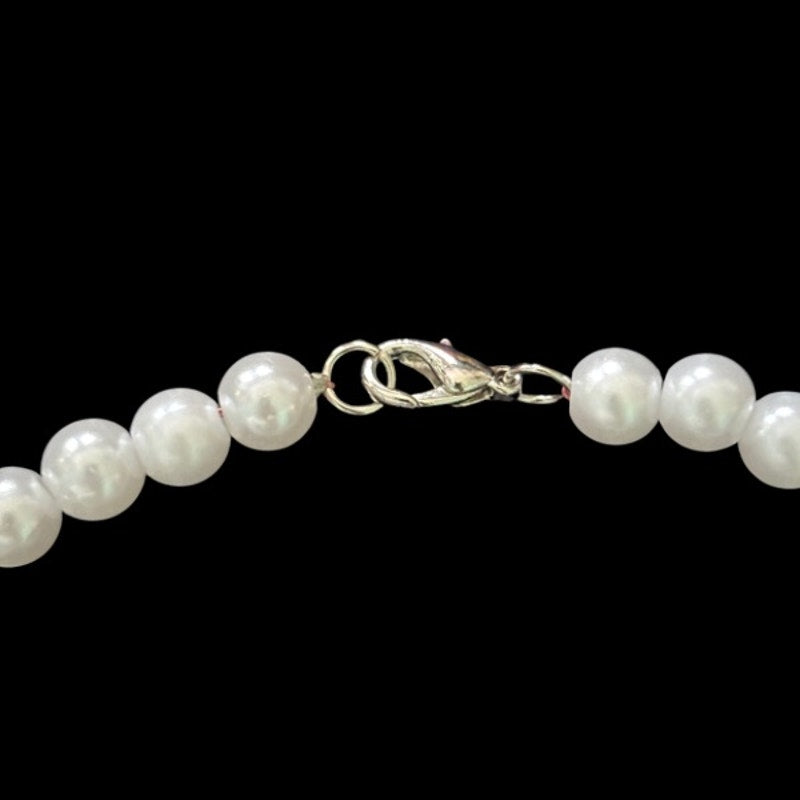 Vintage Silver Leaf Pendant Pearl Choker Necklace | Handmade with Secondhand Materials