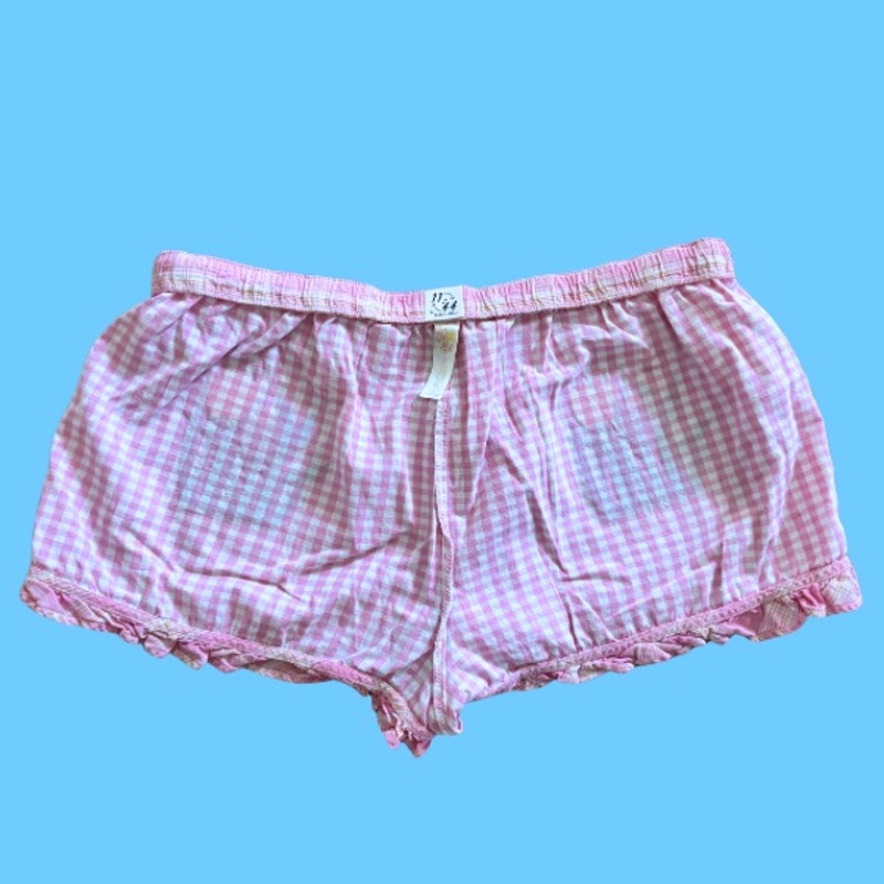 Vintage Tulip Patch Pink and White Gingham Ruffle Hem Cotton Lounge Bloomers (L)