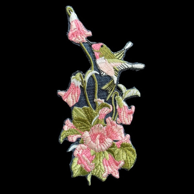 Pink & Green Hummingbird Vintage Embroidered Patch Pin