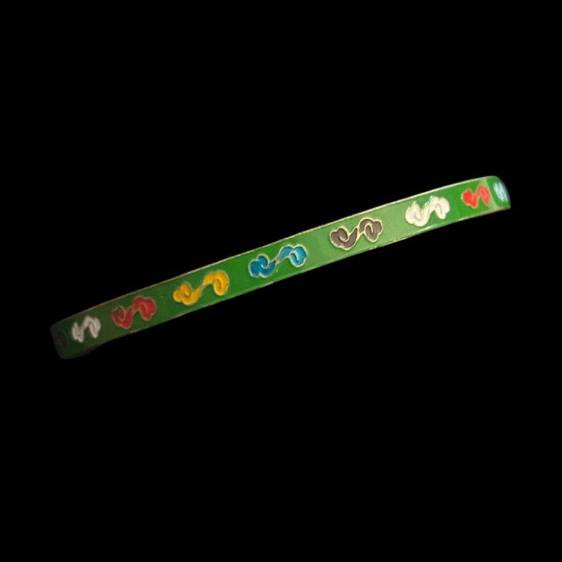 Green/Multi Scroll Vintage Cloisonné Brass & Enamel Bangle (Small)
