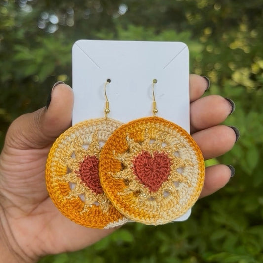 Orange Cream Ombré & Gold Hearts on Fire Micro-crocheted Disc Earrings