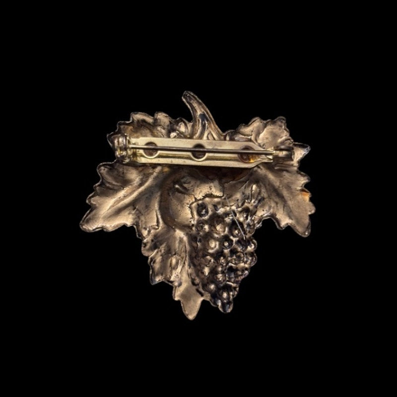Vintage Studio 229 Brass Grapevine Bunch of Red Grapes Brooch Pin