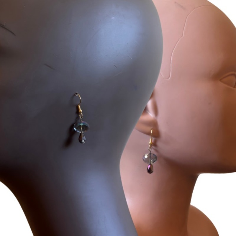 Fairy Tears | Oval AB Sky Blue Crystal & Colorshift Purple/Bronze/Silver Drop Earrings