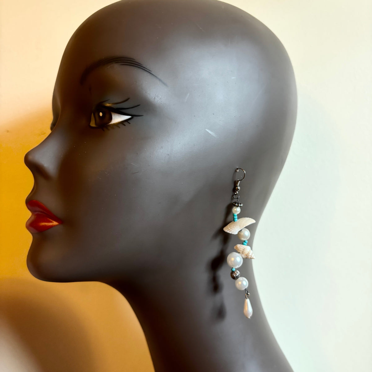 Aquata | White/ Multi Shell Mock Pearl & Turquoise Beaded Dangle Earrings
