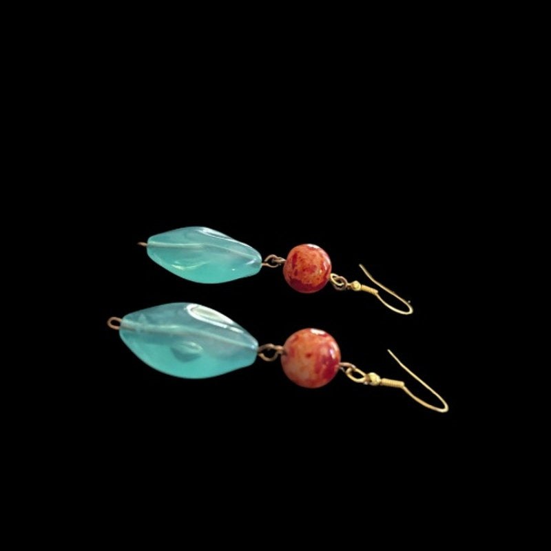 Fire and Ice | Baroque-Inspired Marbled Orange and Sky Blue Bead Drop Earrings