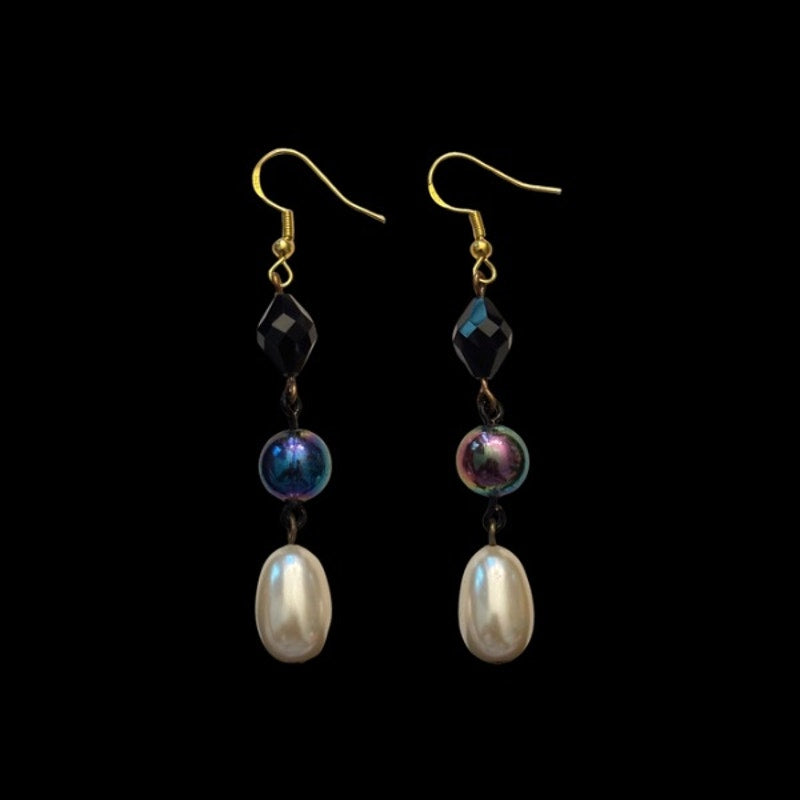 Baroque-inspired Black, Rainbow, Costume Pearl Beaded Drop Earrings