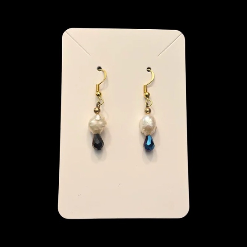 Mermaid Tears | Costume White Baroque Pearl & AB Black/Blue Drop Earrings