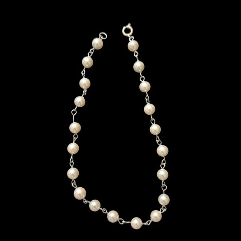 Dainty Vintage Cream Pearl Beaded Chain Anklet (L-XL)