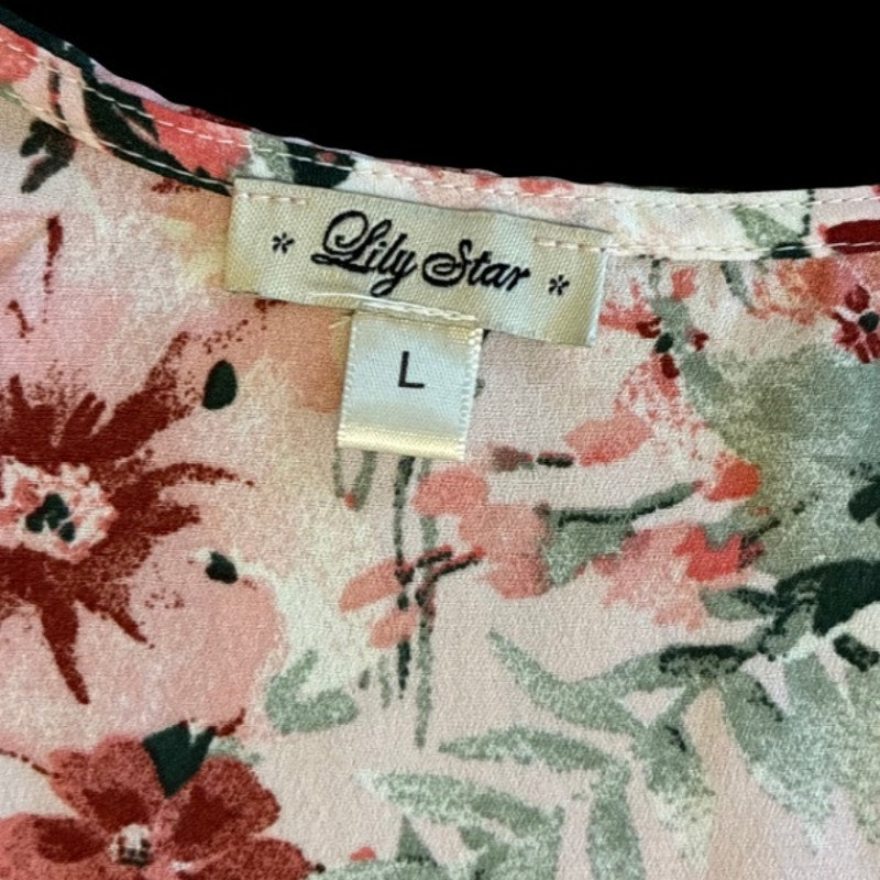 NWT Pink & Green Watercolor Floral Sleeveless Wrap Blouse (Large)