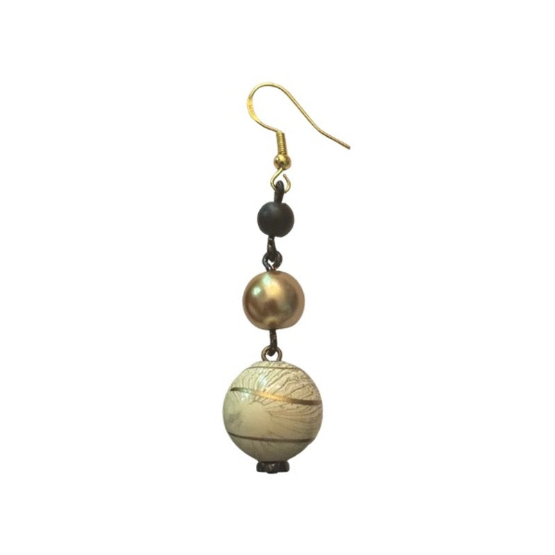 Baroque-Inspired Black, Gold & White Marbled Beaded Drop Earrings