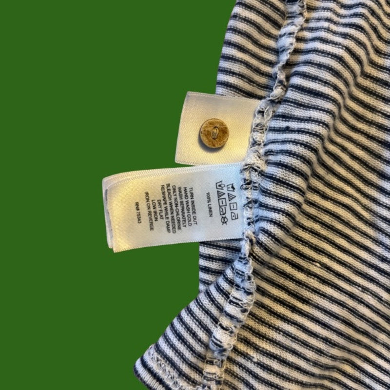 Vintage Daffodil Patch Blue and White Striped Button Down Tie Front Linen Crop Top (M/L)