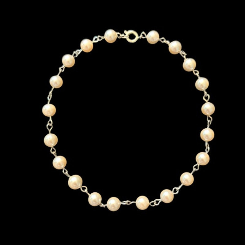 Dainty Vintage Cream Pearl Beaded Chain Anklet (L-XL)