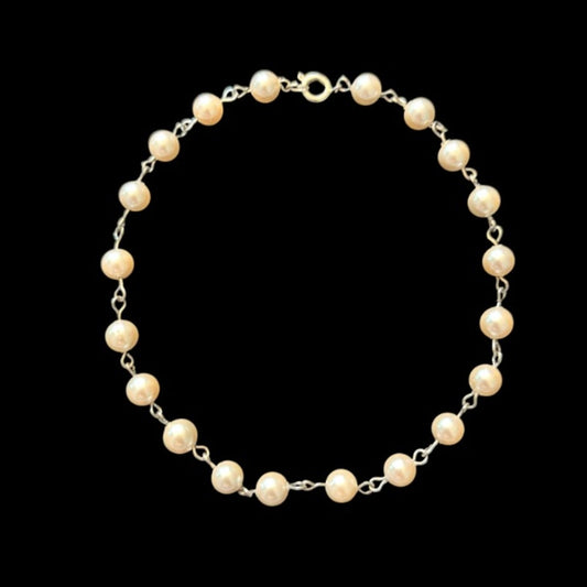 Dainty Vintage Cream Pearl Beaded Chain Anklet (L-XL)