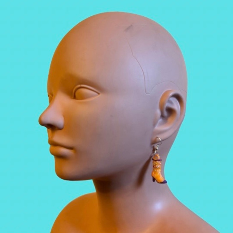 Orange/Purple Handpainted Y2K Floral Cowgirl Boot Charm Earrings