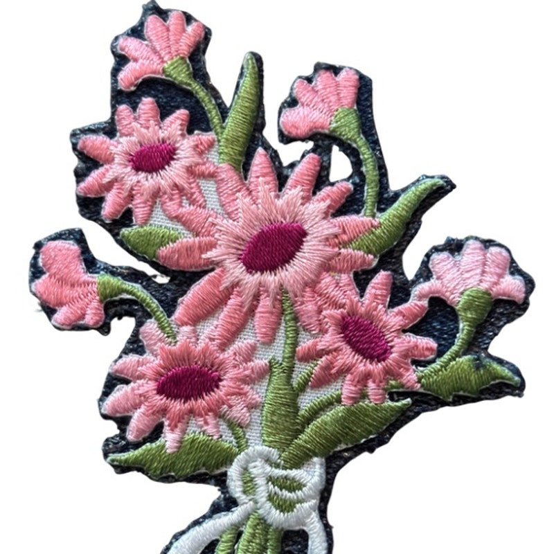 Large Two-toned Pink Daisy Flower Bouquet Vintage Embroidered Patch Pin