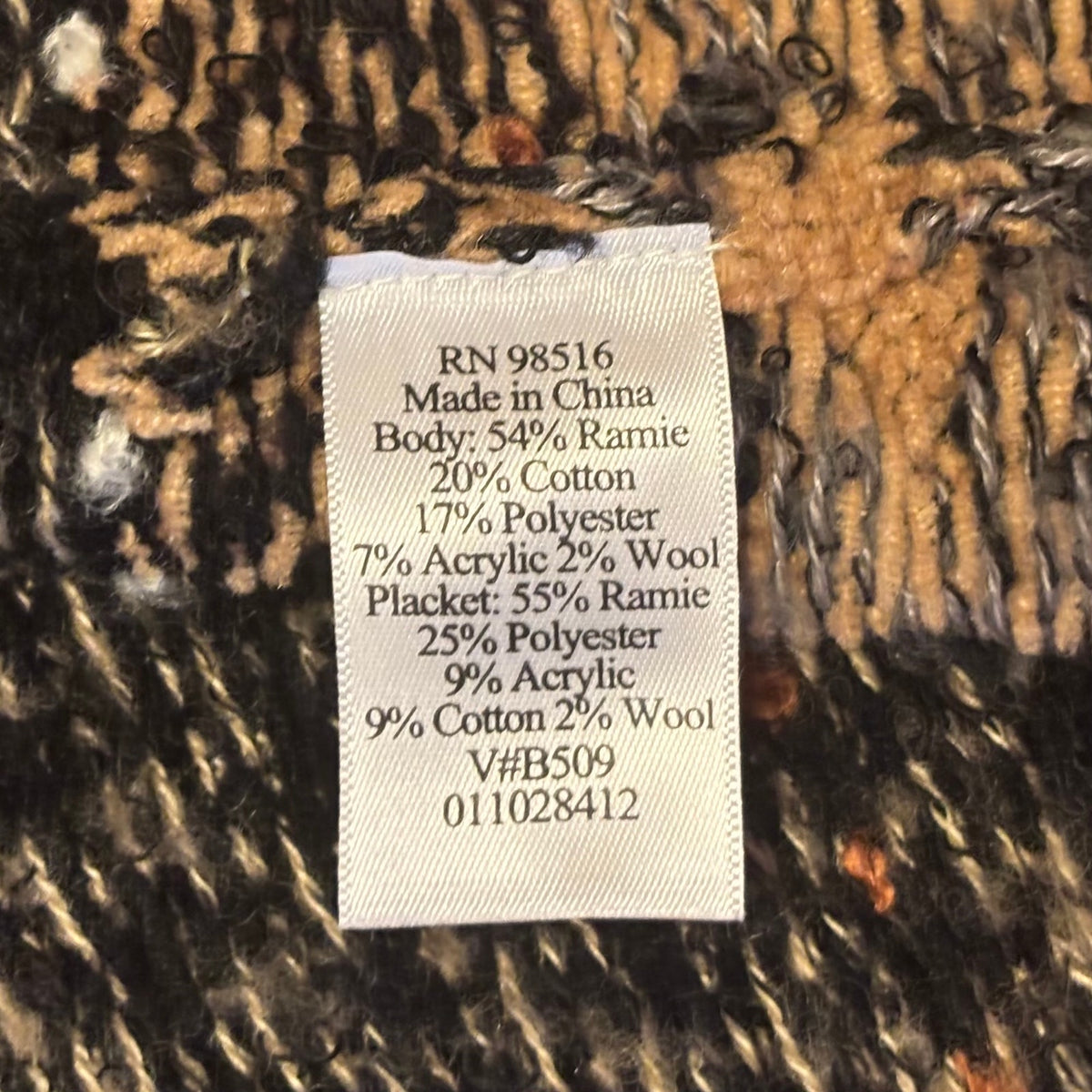 Y2K Black & Brown Fair Isle Knit Short-sleeve Wooden Button Cardigan (6-8)