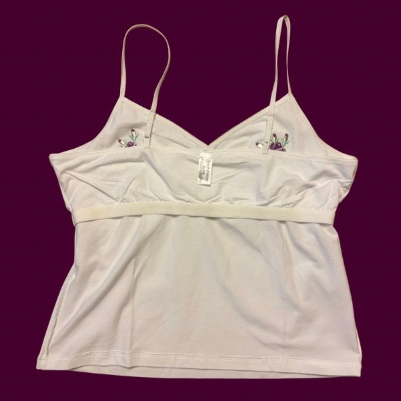 Vintage Purple Rose Bouquet Flower Patch Embellished White Camisole (Medium-Large)