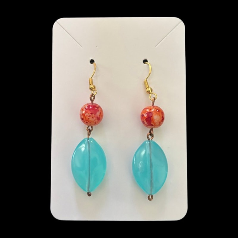 Fire and Ice | Baroque-Inspired Marbled Orange and Sky Blue Bead Drop Earrings