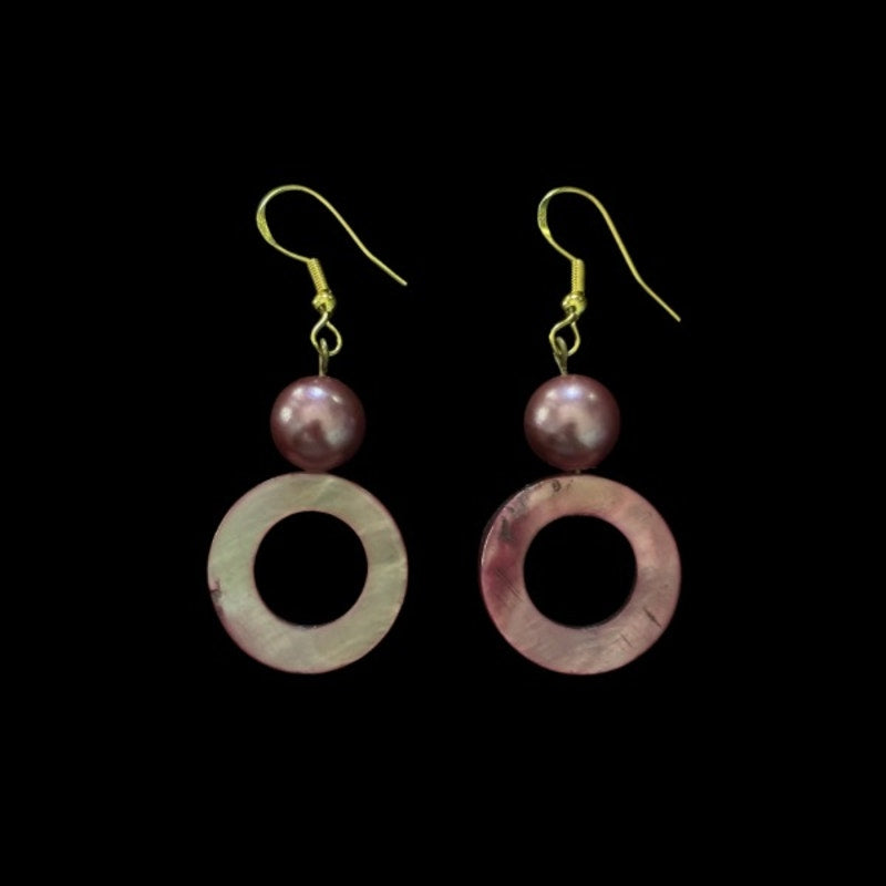 Fuchsia Pink Pearl & Mother-of-Pearl Ring Earrings