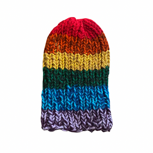 Rainbow Connection Ribbed Handknit Beanie (M)
