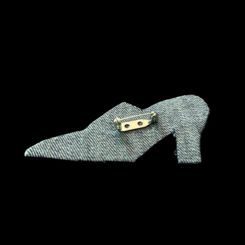 Heavenly Blue and Gold Buckle French Court Shoe Heel Vintage Embroidered Patch Pin