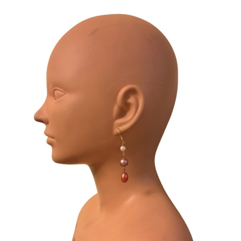 Pastel & Fuchsia Pink Pearl & Orange Bead Dangle Drop Earrings