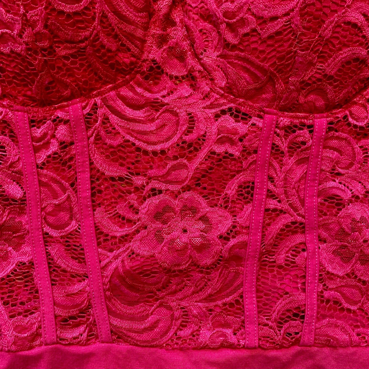 Hot Pink Lace Spaghetti Strap Bustier Bodysuit  (XL)