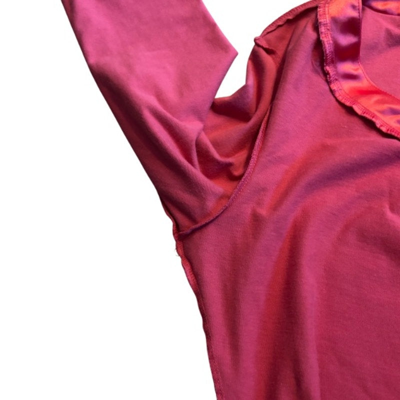 Vintage Sun and Moon Patch Red Satin Trim V-Neck Longsleeve Top (L-XL)