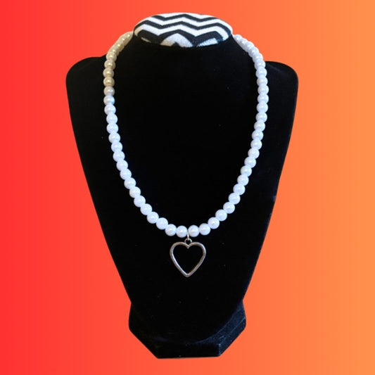 Silver Heart Pendant Pearl Choker Necklace | Handmade with Secondhand Materials