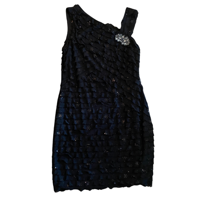 NWT Black & Silver Sequin Ruffle Cocktail Dress  (14)