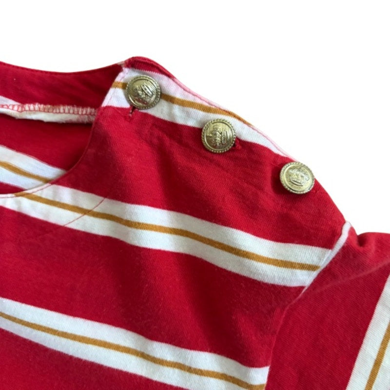 Vintage Anchor Patch Red/Yellow/White Striped Short Sleeve Top (L)