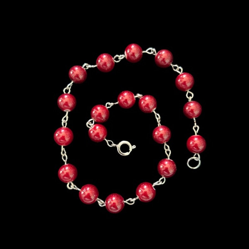 Bordeaux Red Beaded Chain Anklet (XL)