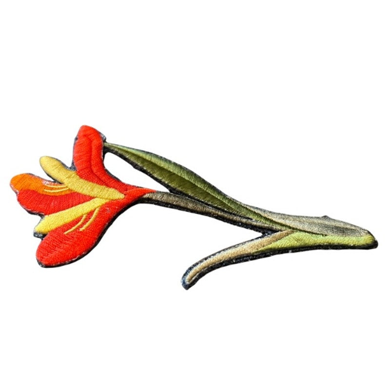 Orange and Yellow Amaryllis Flower Vintage Embroidered Patch Pin