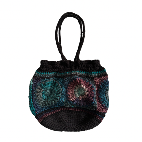 Retro Crocheted Granny Square Drawstring Pouch Bags | Made by Maya