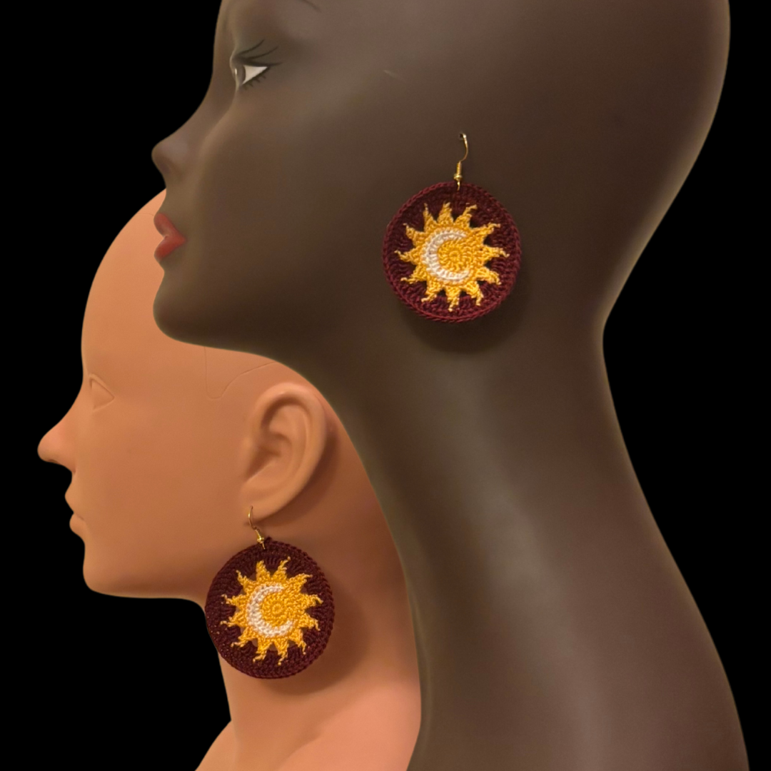 Sun and Moon Disc Micro-crocheted Disc Earrings